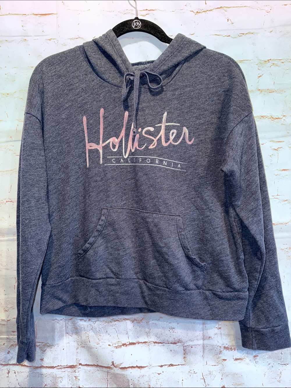 Hollister Navy Pullover Hoodie Pink Script Logo pullover pockets lightweight M